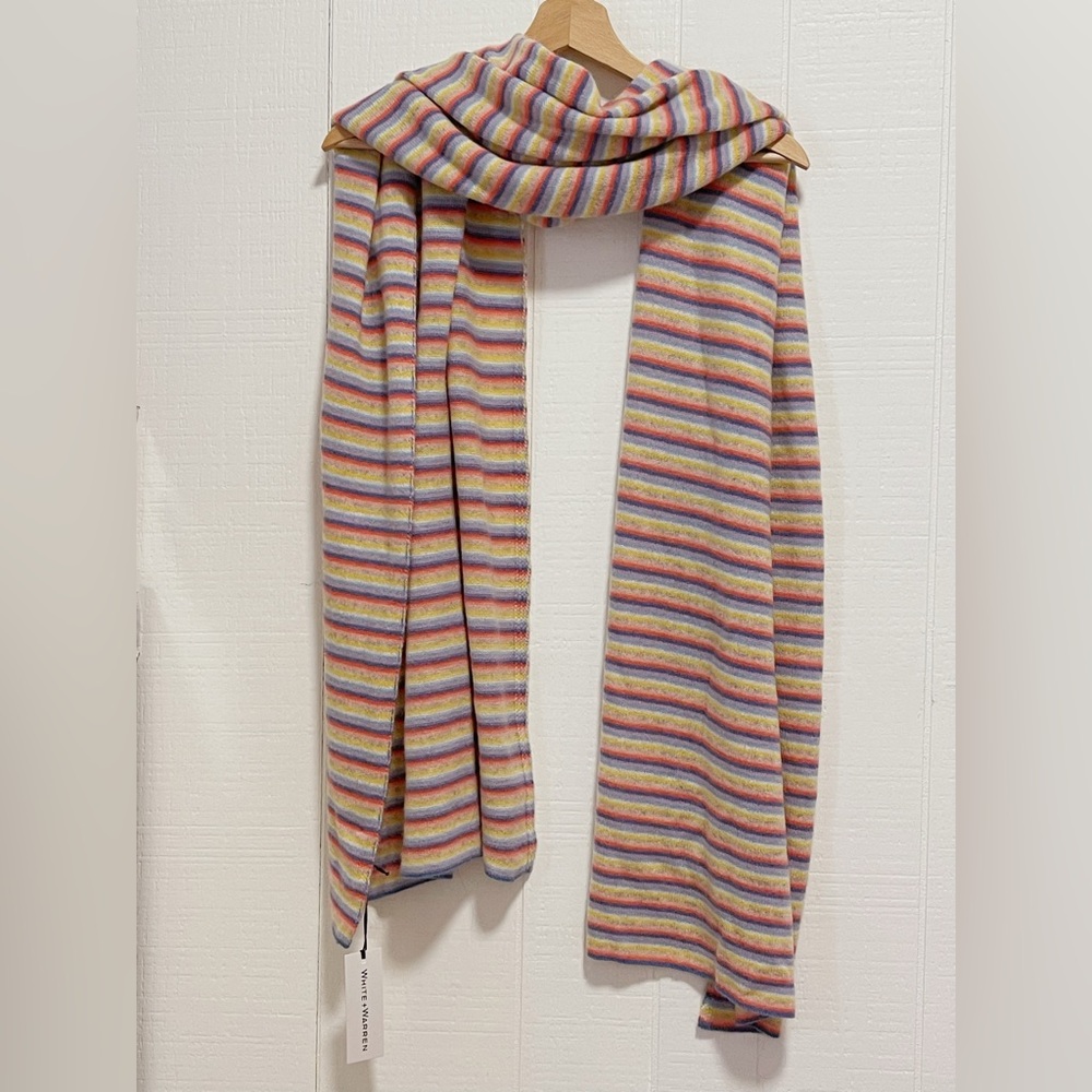 White + Warren Pastel Combo Cashmere Striped Mini Scarf 20681